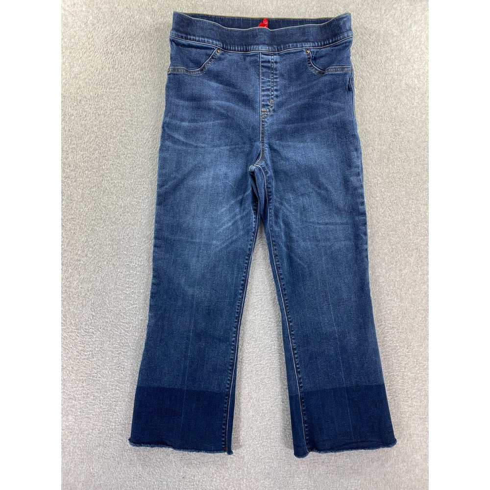 Spanx‎ Jeans Womens XL Blue Cropped Flare Leg Denim Stretch Tummy Two Tone